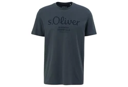 s.Oliver Herren T-Shirt Basic Logoprint Silber/Blau/Dunkelblau