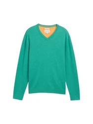 TOM TAILOR Strickpullover mit V-Ausschnitt Grün/Dunkelgrün/Türkis