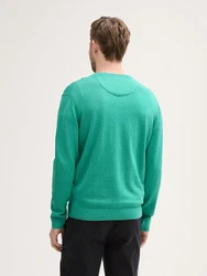 TOM TAILOR Strickpullover mit V-Ausschnitt Grün/Dunkelgrün/Türkis