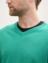 TOM TAILOR Strickpullover mit V-Ausschnitt Grün/Dunkelgrün/Türkis