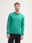 TOM TAILOR Strickpullover mit V-Ausschnitt Grün/Dunkelgrün/Türkis