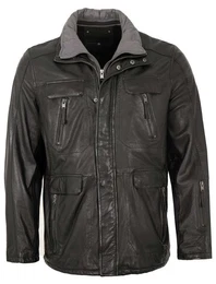 Lederjacke Salmon-6 Herren Lederjacke Longjacke Lammnappa schwarz