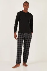 Buratti Pyjama Regular Fit (2 tlg) Schwarz/Lila/Braun