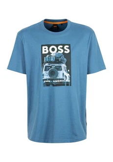 BOSS ORANGE T-Shirt Te_mextour mit Print Blau/Hellblau/Braun/Gold