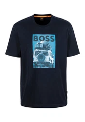 BOSS ORANGE T-Shirt Te_mextour mit Print Dunkelblau/Blau/Gold/Braun