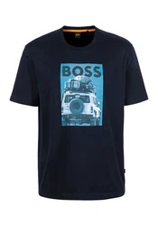 BOSS ORANGE T-Shirt Te_mextour mit Print Dunkelblau/Blau/Gold/Braun