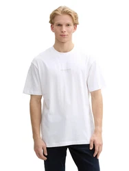 TOM TAILOR Denim T-Shirt mit Marken-Frontprint Weiß/Creme