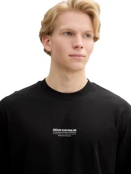 TOM TAILOR Denim T-Shirt mit Marken-Frontprint Schwarz/Beige