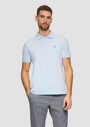 s.Oliver Kurzarmshirt Poloshirt aus Baumwollpiqué Logo Blau/Hellblau
