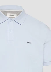 s.Oliver Kurzarmshirt Poloshirt aus Baumwollpiqué Logo Blau/Hellblau