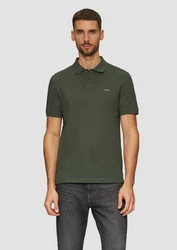 s.Oliver Kurzarmshirt Poloshirt aus Baumwollpiqué Logo Dunkelgrün/Grün