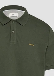 s.Oliver Kurzarmshirt Poloshirt aus Baumwollpiqué Logo Dunkelgrün/Grün
