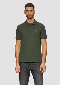s.Oliver Kurzarmshirt Poloshirt aus Baumwollpiqué Logo Dunkelgrün/Grün