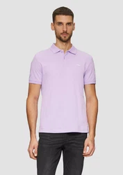 s.Oliver Kurzarmshirt Poloshirt aus Baumwollpiqué Logo Lila