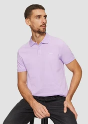 s.Oliver Kurzarmshirt Poloshirt aus Baumwollpiqué Logo Lila