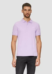 s.Oliver Kurzarmshirt Poloshirt aus Baumwollpiqué Logo Lila