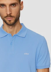 s.Oliver Kurzarmshirt Poloshirt aus Baumwollpiqué Logo Hellblau/Blau