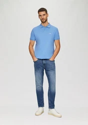 s.Oliver Kurzarmshirt Poloshirt aus Baumwollpiqué Logo Hellblau/Blau