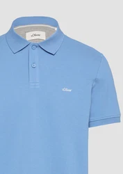s.Oliver Kurzarmshirt Poloshirt aus Baumwollpiqué Logo Hellblau/Blau