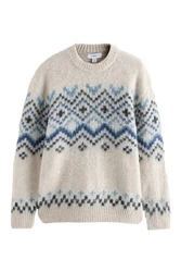Next Rundhalspullover Relaxed Fit Weiß/Creme/Braun/Blau/Beige
