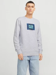 JACK & JONES Sweatshirt JJHUDSON Grau/Silber/Hellgrau/Hellblau/Blau
