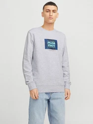 JACK & JONES Sweatshirt JJHUDSON Grau/Silber/Hellgrau/Hellblau/Blau