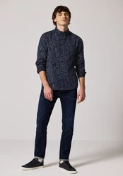 STREET ONE MEN Langarmhemd mit Brusttasche Dunkelblau/Blau/Lila