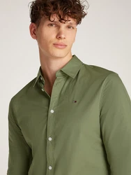 Tommy Jeans Herren Original Stretch Langarm Slim Fit Freizeithemd Dunkelgrün/Grün/Khaki
