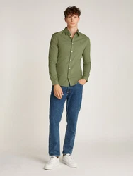 Tommy Jeans Herren Original Stretch Langarm Slim Fit Freizeithemd Dunkelgrün/Grün/Khaki