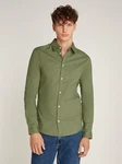 Tommy Jeans Herren Original Stretch Langarm Slim Fit Freizeithemd Dunkelgrün/Grün/Khaki
