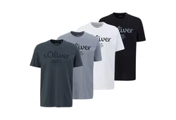s.Oliver Herren T-Shirt Basic Logoprint Silber/Blau