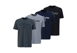 s.Oliver Herren T-Shirt Basic Logoprint Silber/Blau/Dunkelblau