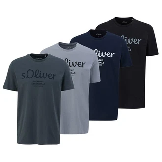s.Oliver Herren T-Shirt Basic Logoprint Silber/Blau/Dunkelblau