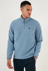 Buratti Fleecepullover Slim Fit Hellblau/Blau/Grau