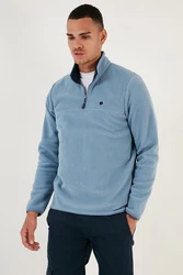 Buratti Fleecepullover Slim Fit Hellblau/Blau/Grau