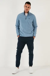 Buratti Fleecepullover Slim Fit Hellblau/Blau/Grau