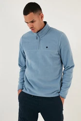 Buratti Fleecepullover Slim Fit Hellblau/Blau/Grau