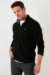Buratti Fleecepullover Slim Fit Schwarz/Rot