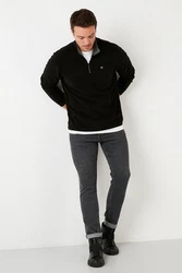Buratti Fleecepullover Slim Fit Schwarz/Rot