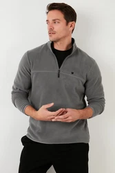 Buratti Fleecepullover Slim Fit Hellgrau/Grau/Dunkelgrau