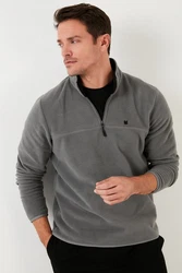 Buratti Fleecepullover Slim Fit Hellgrau/Grau/Dunkelgrau
