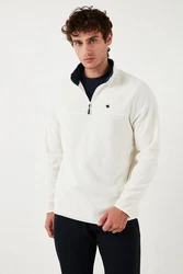 Buratti Fleecepullover Slim Fit Weiß/Creme/Dunkelblau