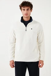Buratti Fleecepullover Slim Fit Weiß/Creme/Dunkelblau
