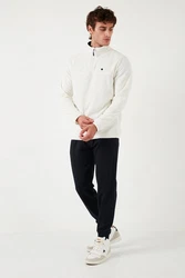 Buratti Fleecepullover Slim Fit Weiß/Creme/Dunkelblau