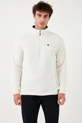 Buratti Fleecepullover Slim Fit Weiß/Creme/Dunkelblau
