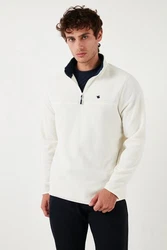 Buratti Fleecepullover Slim Fit Weiß/Creme/Dunkelblau