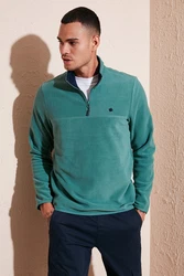 Buratti Fleecepullover Slim Fit Dunkelgrün/Türkis/Grün