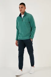 Buratti Fleecepullover Slim Fit Dunkelgrün/Türkis/Grün