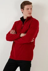 Buratti Fleecepullover Slim Fit Rot/Dunkelrot