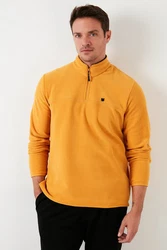 Buratti Fleecepullover Slim Fit Gelb/Braun/Orange
